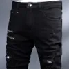 Streetwear Fi Zwarte Jeans Mannen Elastische Slim Fit Vernietigd Ripped Jeans Rits Designer Hip Hop Punk Denim Potlood Broek mannen W0Un #