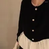 レディースニット春秋の女性カーディガンパッチワークコントラストカラー甘いセーター韓国ファッションヴィンテージシャクエタミュージャーブラックシャツ