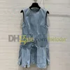 Summer Denim Vest Dress Fashion Designer Pleated Skirts Women Breathable Blue Denim Skirts Sleeveless A Line Dresses