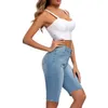 2022 New White and Blue Summer Denim Shorts For Women High Waist Skinny Stretch Knee Length Jeans Shorts Fi Female Clothing 570v#