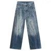 Jeans pour hommes coréen décontracté lavage hip hop fermeture éclair niche droite 2024 printemps style vintage plis concevoir personnalité rétro