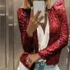 attraente Giacca da donna con maniche Lg Mano W Party Blazer con paillettes Coprispalle aperto Frt Crop Jacket n47m #