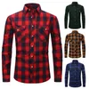 american size flannel autumn/winter lg-sleeved men's shirt Casual busin n-iring red plaid plus size social wear J96y#