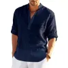 new Daily Linen Lg Sleeve Solid Color Loose Casual Shirt Lg Sleeve Cott Tops Blouses Men Clothing Camisa Masculina E3vd#
