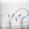 Unique Bicycle Shape Glass Oil Burner Bongs Hookahs Colored Double Matrix Perc Honeycomb Water Pipe Dab Rigs with 10mm Male Glass Oil Burner Pipe and Hose