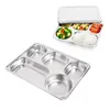 Plates Stainless Steel Rectangular Tray Canteen Bento Lunch Box 4 Sections F0T4