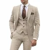 3 Stuks Beige Pakken Voor Mannen 2023 Slim Fit Bruidegom Tuxedo Suits Beste Man Bruidsjonkers Formele Party Pak Mannelijke trajes De Hombre 08SO #