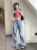 Dżinsy damskie -podsycane do letniego projektu odchudzającego i wszechstronne spodni z szerokim nogawą luźne drapowane spodnie