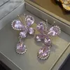 Charm Zircon Kelebek Su Damla Küpeler Kızlar İçin Tatlı Serin Stil Pembe Damla Küpe Zarif Moda Olgle Dainty Jewelry Y240328