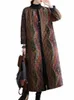 2022 Winter Cott Coat Ethnic Style LG-ärmad enkelbröstkvinnor Patchwork Crew Neck Neck Medium Längd bred midja Jacka 78y8#