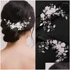 Hårklämmor Barrettes Trendy Flower Leaf pannband pärla kristall hårband tiaror för kvinnor brud party brudtillbehör smycken present d otjff