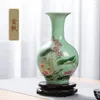 Vases Vase en porcelaine ornement salon arrangement de fleurs sec antique motif de lotus glaçure vert clair