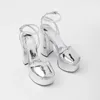 Dress Shoes Gold Peep Toe Platform Chunky Heel Sandal Woman Summer 2024 Silver Round Hollow Buckle High Fashion For Women