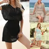 Robes une pièce Sexy pour femmes, vêtements d'extérieur, couleurs unies, maillots de bain, vêtements de natation, jupes de plage tricotées à crochet, été