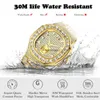 Full Diamond Black Hip Hop Watch Fashionable Giant Sparkling Water Diamond Bucket Hiphop Watch Set With Diamonds Calender Quartz Watch for Men