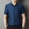 2023 Été Lisse Doux Élastique Bleu Pin Stripe Busin Chemises Hommes Stretch Vêtements Coupe Régulière Travail Bureau Dr Blouses Grand 26Qa #