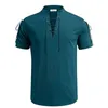 Été Nouveaux hommes Chemise à col en V T-shirt à manches courtes pour hommes Cott et Lin Led T-shirt décontracté pour hommes Chemise pour hommes Tops respirants B9UC #