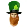 Bérets StPatrick Day Celebration Beard Hat Festival Party Vert Grand Shamrock Plat Top Accessoires nationaux irlandais