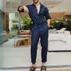 Mens Solid Color Jumpsuit Playsuit Buttons Casual Cargo Clothes Overalls Turn Down Collar Long Sleeve Oversized Waist Pants 240315