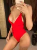 Garnitury seksowne nowe 2024 owijaj wokół wyściełanego jednoczęściowego stroju kąpielowego Kobiety kąpielowe backless Monokini Bather Bathing Suit Swim Lady V2778