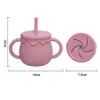 Dessin animé mignon tasse de paille en silicone tasse à boire pour enfants tasse à collation 2-en-1 boîte de stockage des aliments avec poignée tasse d'eau d'alimentation sans BPA 240321