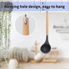 Spoons Nonstick Silicone Ladle Soup Spoon With Wooden Handle Heat Resistant Porridge Rice Cooking Mixing Serving