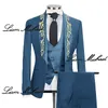 embroidered Men's Suit 3 Piece Suit Formal Party Dr Stylish Groom Wedding Tuxedo Jacket Pants Vest High Quality Customized C47B#