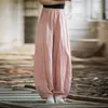 Pantalon cargo en lin Cott pour femmes élégant, Vintage, taille élastique, pantalon de yoga, ample, décontracté, jambes larges, vêtements surdimensionnés w60v #
