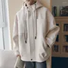 メンズジャケット秋の冬コート韓国スタイルの厚くなったジャケット緩んだフード付きカジュアルトレンディな学生香港麻huku