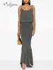 Casual Dresses Ailigou 2024 Women's Fashion Gray Sexy Sleeveless Pleated Tight Mermaid Maxi Dress Elegant Celebrity Party