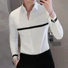 Herfst Lg Mouwen Slim Fit Casual Busin Formele Dr Shirts Ribb Decorati Sociale Party Office Shirts Mannen Kleding b8gX #