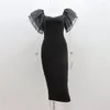 Party Dresses Women Sexig svart meshfjäril ärmhylsa aftonklänning 2024 Elegant fyrkantig krage kort bodycon midi födelsedag