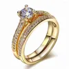 Cluster Ringen Milangirl 2 Ring Set Voor Vrouwen Vrouwelijke Goud Kleur Mode-sieraden Kubieke Zirkoon Party Anniversary Gift