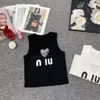 2024 summer new m letter print luxury knitted vest women sweet slimming stretch love beaded short top