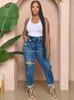 Frauen Hosen Mode Knie Aushöhlen Zerrissene BuLifted Dünne Bleistift Jeans Stretch Diagonal Schnalle Hohe Taille Denim Frauen Streetwear