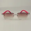 Free Shipping Hot Endless Luxury Diamond Sunglasses 3524012 Red Natural Wooden Arm Glasses, Unisex, Lens 3.0 Thickness