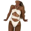 Women's Swimwear Sexy Monokini Stylish One-piece Swimsuits With Tummy Control High Waisted Design Halter Sleeveless Cutout Wrap