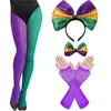 4pcs Mardi Gras Costume Tricolor Tights Gras Pantyhose Bows Headband for Event and Party Carnival Party Supplies 449B z7kW#