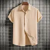 Men's Casual Shirts Men Clothing 2024 Summer Short Sleeve Shirt Loose Solid Button