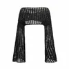 Frauen Grunge-Crochet Knit Durchsichtig Crop Tops Cover Up Shrug Lg Sleeve Neck Casual Geerntete Smock Top Bluse s4kJ #