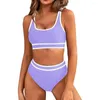 Mulheres Swimwear Mulheres Two-Peça Swimsuit Sporty Cintura Alta Biquíni Conjuntos Para U-Pescoço Regata Com Cor Contraste 2 Peça Banheira