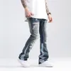 Blaue Speckle-Tinte Mi Destroyed Flared Jean Pants Hip Hop Graffiti Ripped Denim Jeans für Männer Streetwear Vintage Wide Jeans g5Vs #