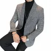 Nouveau Vintage Plaid Blazer britannique élégant mâle Blazer costume veste Busin décontracté deux fesses Blazer pour hommes régulier Hombre S-3XL P0l9 #