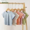 تي شيرت amila childrens t-shirt childrens 2022 الصيف الجديد التكنولوجيا السوداء الجليد الحرير البارد الفتيان والبنات قصيرة الأكمام 24328