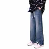 spring New Man Elastic Waist Baggy Jeans Fi Denim Wide Leg Pants Ins Solid Color Straight-leg Streetwear Oversized M1Du#