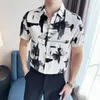 Camicie casual da uomo Estate Slim Fit Camicia a maniche corte con stampa a farfalla di alta qualità Camicetta da lavoro sociale Abbigliamento da uomo di marca