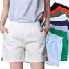 Kvinnors bomullslinne shorts bred ben elastisk hög midja godis färg sommar plus storlek 4xl 240329