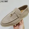 Casual Shoes Suede Leather Metal Lock Loafers Women Slip On Round Toe Mules Flat Autumn Comfort Lovers Walking