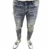 Fi 2022 Lente Gescheurde Gat Patch Slanke Voeten Denim Lichte Kleur Wo Joker Strakke Streetwear Mannen Designer Jeans Voor mannen I8sz #