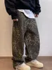 Tan Leopard Jeans Men Denim Pants Male Oversize Wide Leg Trousers Streetwear Hip Hop Vintage Clothes Loose Casual 240311